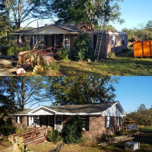 Tree damaged and remodeled home