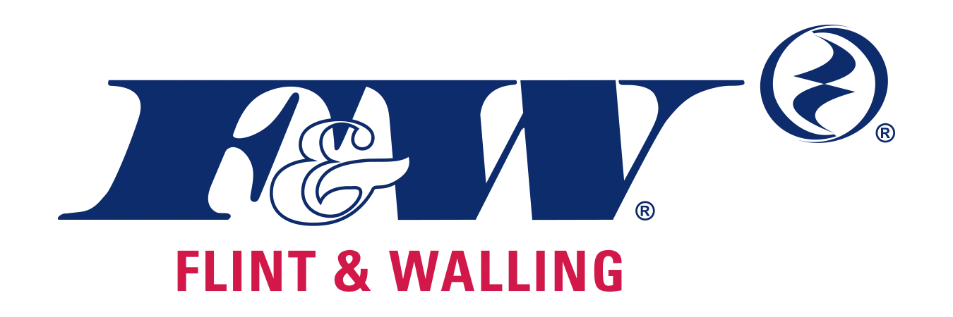 F&W Flint & Walling logo in blue and white with red text. Features a circular design.