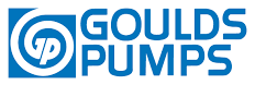 Goulds Pumps logo: blue square with swirling 