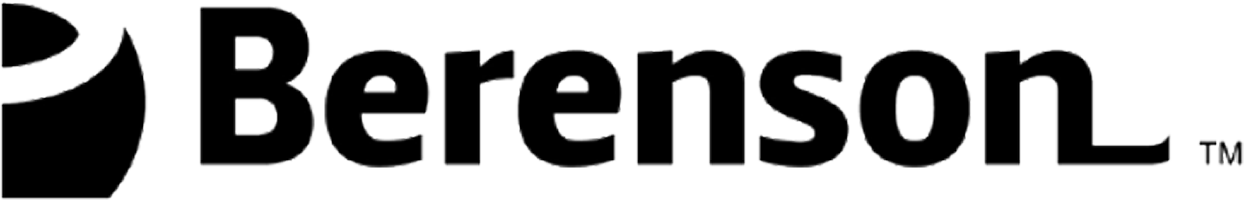 A black and white logo for berenson on a white background