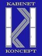A blue and white logo for a company called kabinet koncept.