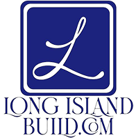 The logo for long island build.com is a blue square with a white letter l inside of it.