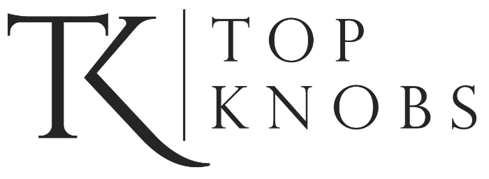A black and white logo for a company called top knobs.