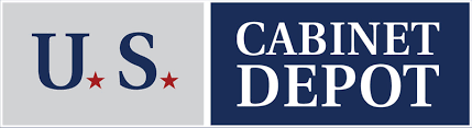 The u.s. cabinet depot logo is blue and white