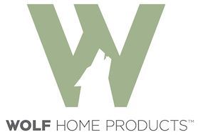 The logo for wolf home products has a wolf on it.