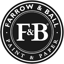 The logo for farrow and ball paint and paper is black and white.