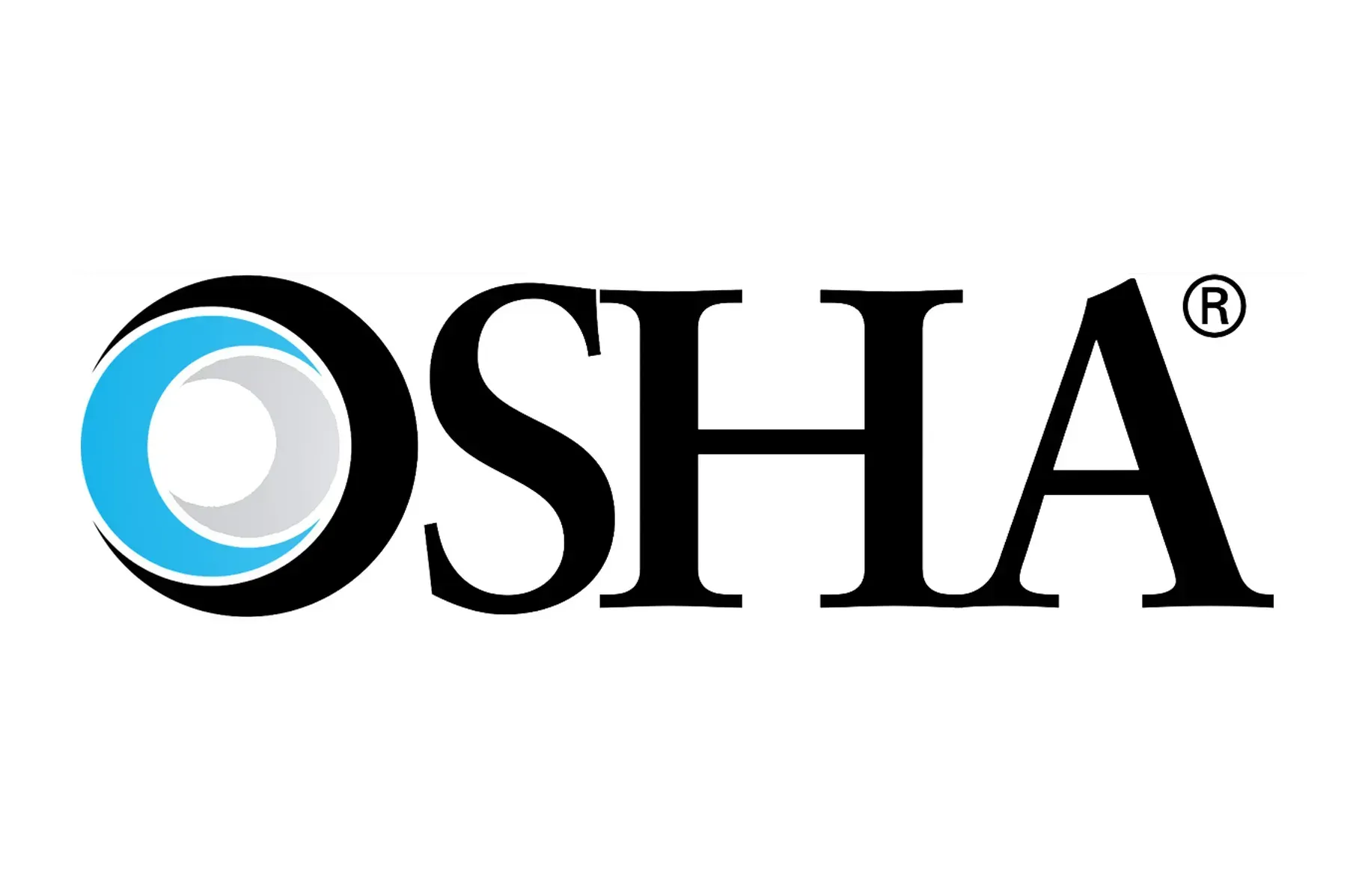 The osha logo is black and blue with a blue circle in the middle.