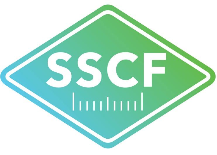 The logo for sscf is a green and blue diamond