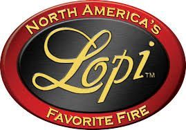 A red and black logo for Lopi.