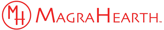 A red logo for Magrahearth on a white background
