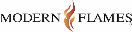 A logo for Modern Flames with a flame in the middle.