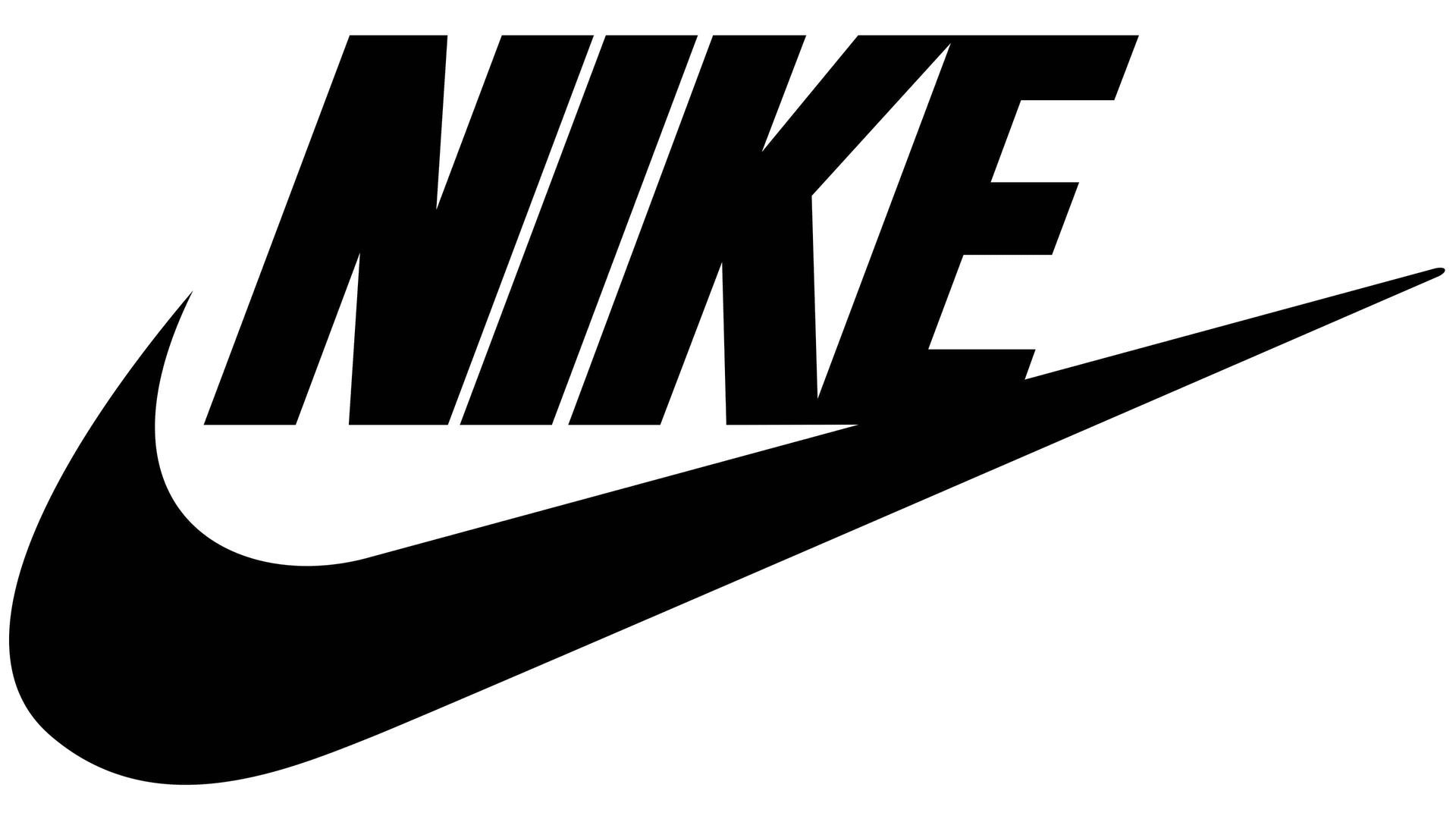 A black and white nike logo on a white background.