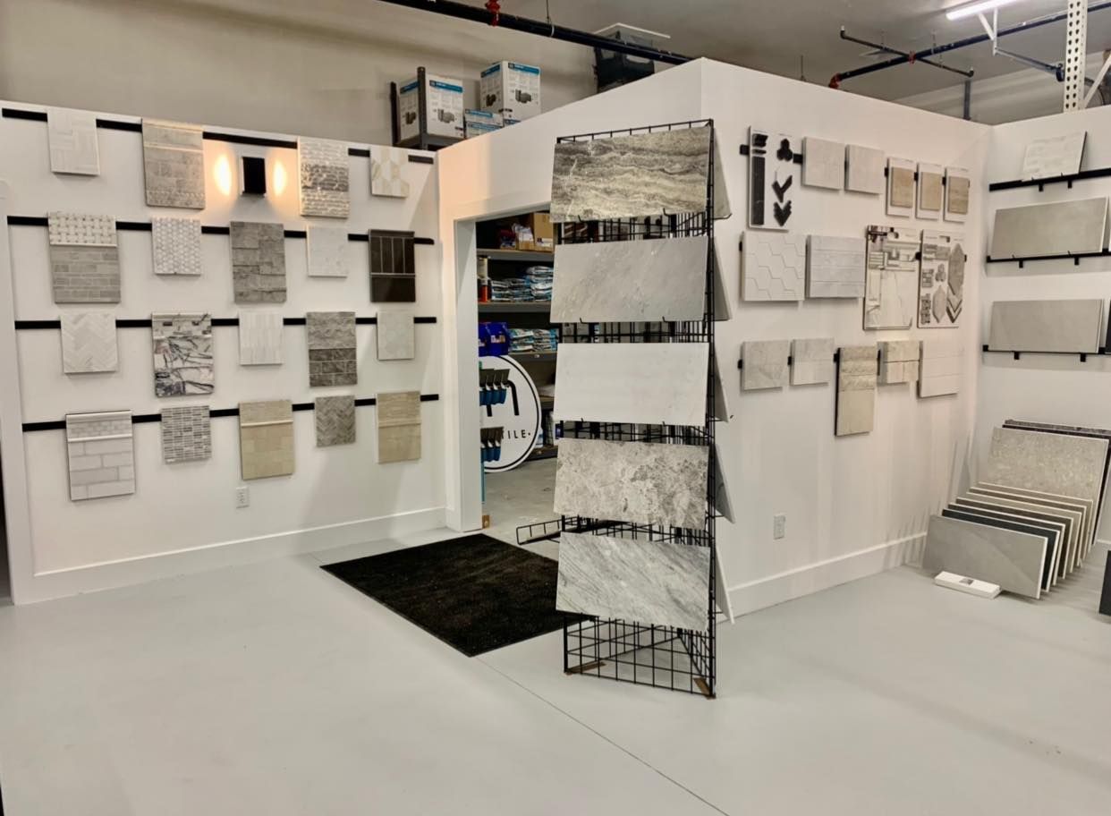 There are many different types of tiles on display in this room.