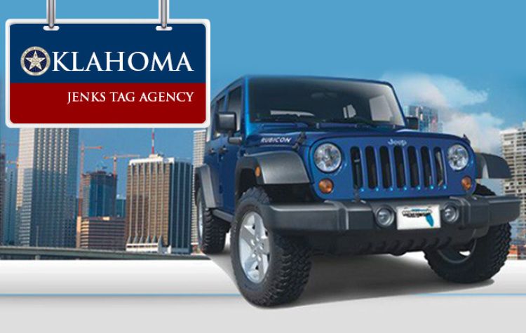 Klahoma Jenks Tag Agency - Company Logo with Blue Jeep