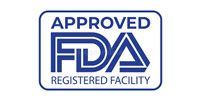 FDA approved logo: blue text within a blue-bordered rectangle. Reads