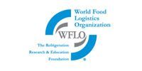 Logo of the World Food Logistics Organization with blue and gray arcs around the letters