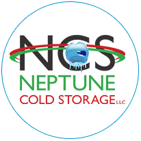 Logo for Neptune Cold Storage LLC: "NCS" with globe, red/green ring, and company name on a blue-rimmed white circle.