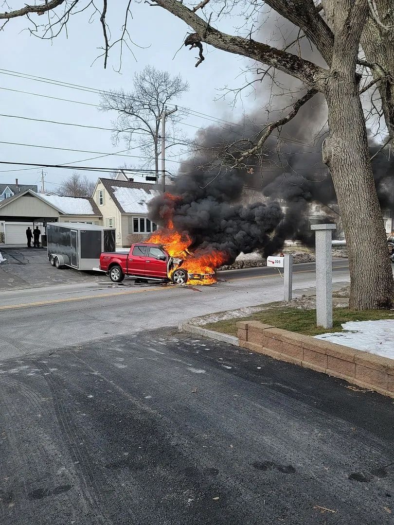 Red car on fire
