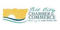 Sun City Chamber of Commerce logo with sunburst, blue waves, and “Gateway to Logan Martin Lake” text