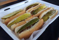 Hotdog sandwiches with pickles