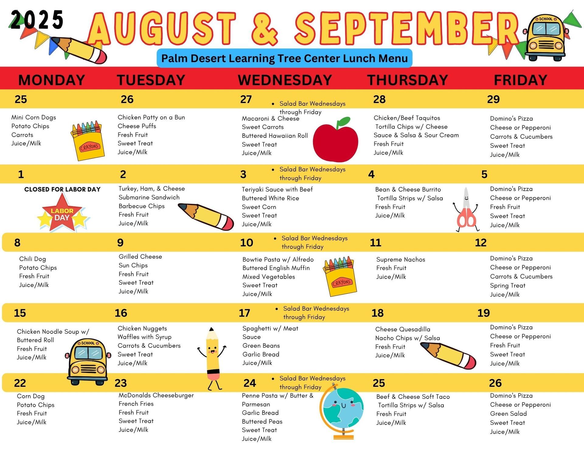 The Palm Desert Learning Tree Center May 2024 Lunch Menu