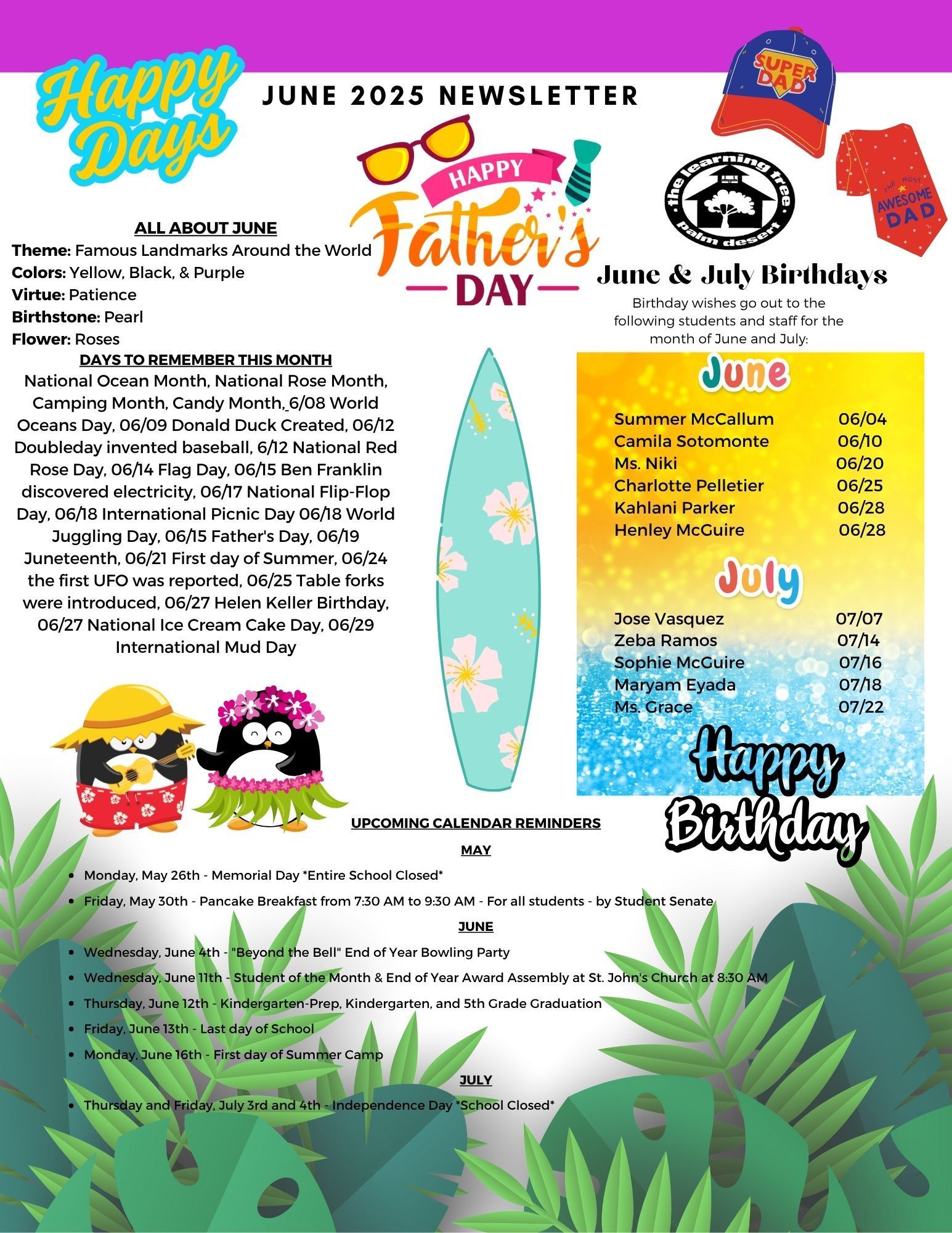 The Palm Desert Learning Tree Center May 2024 Lunch Menu