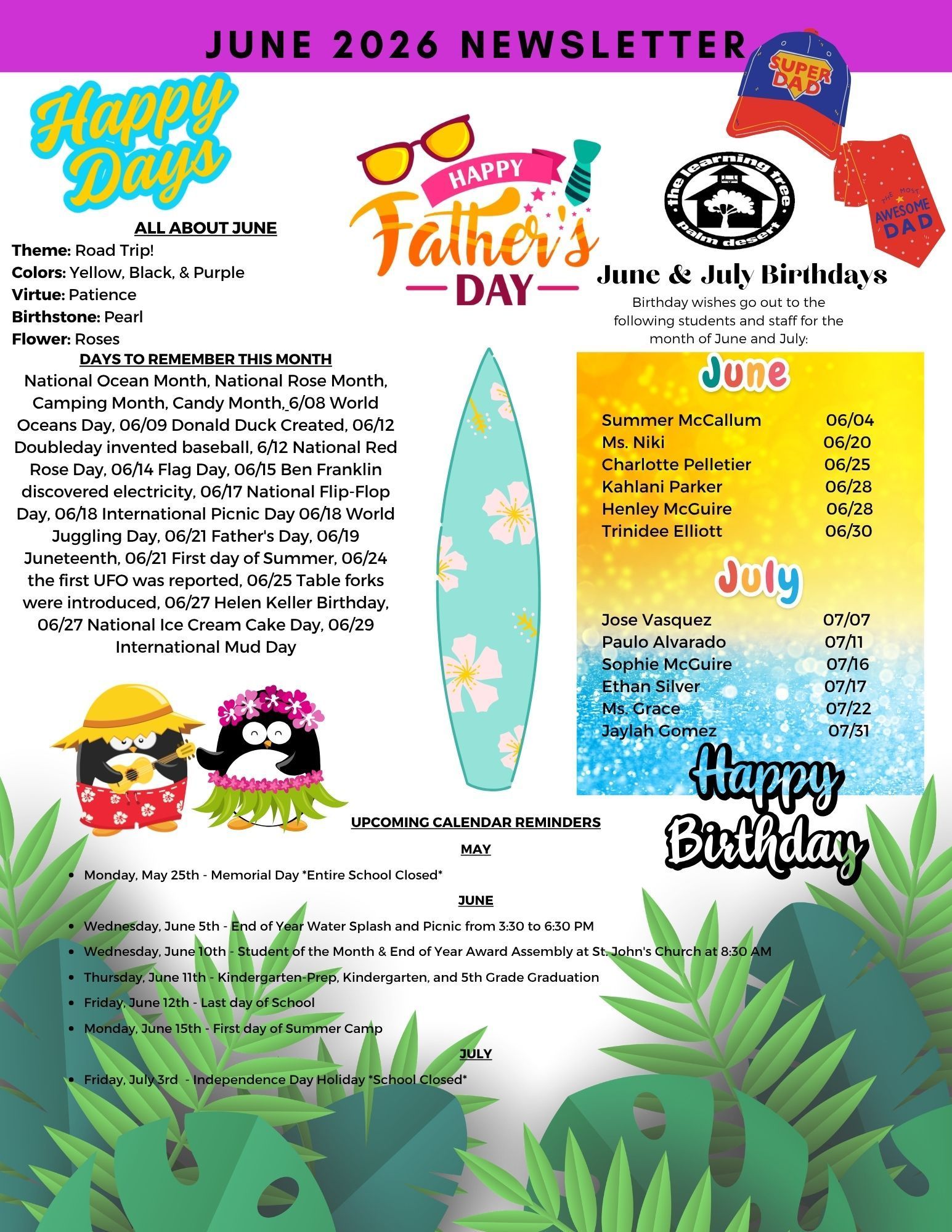 The Palm Desert Learning Tree Center May 2024 Lunch Menu