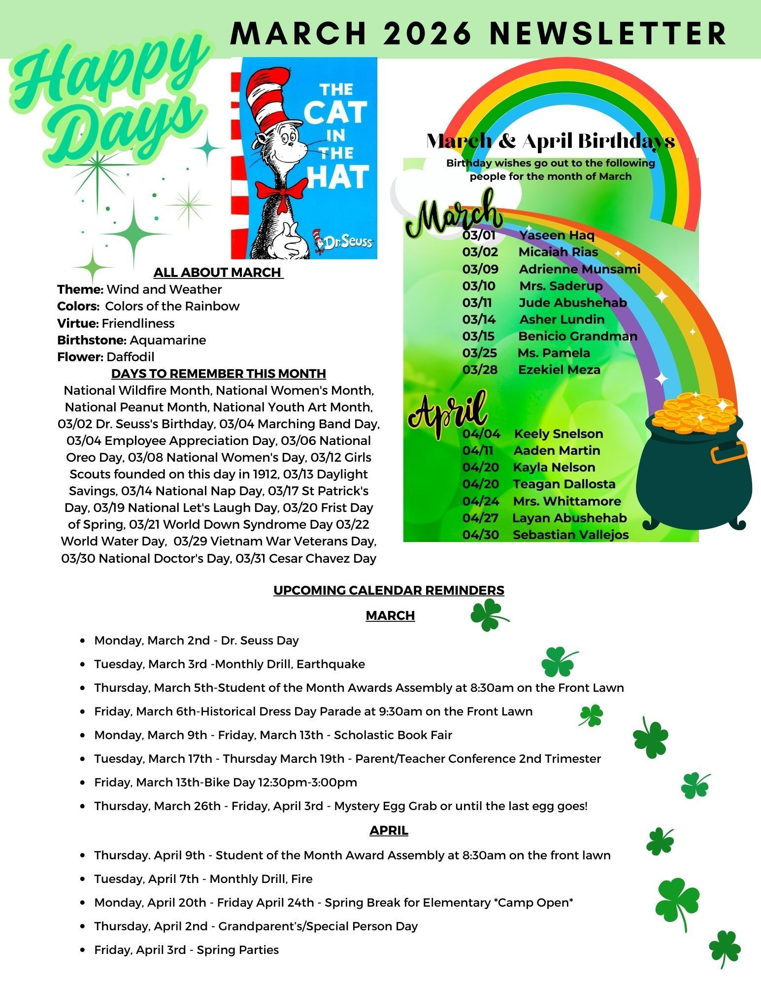 The Palm Desert Learning Tree Center May 2024 Lunch Menu