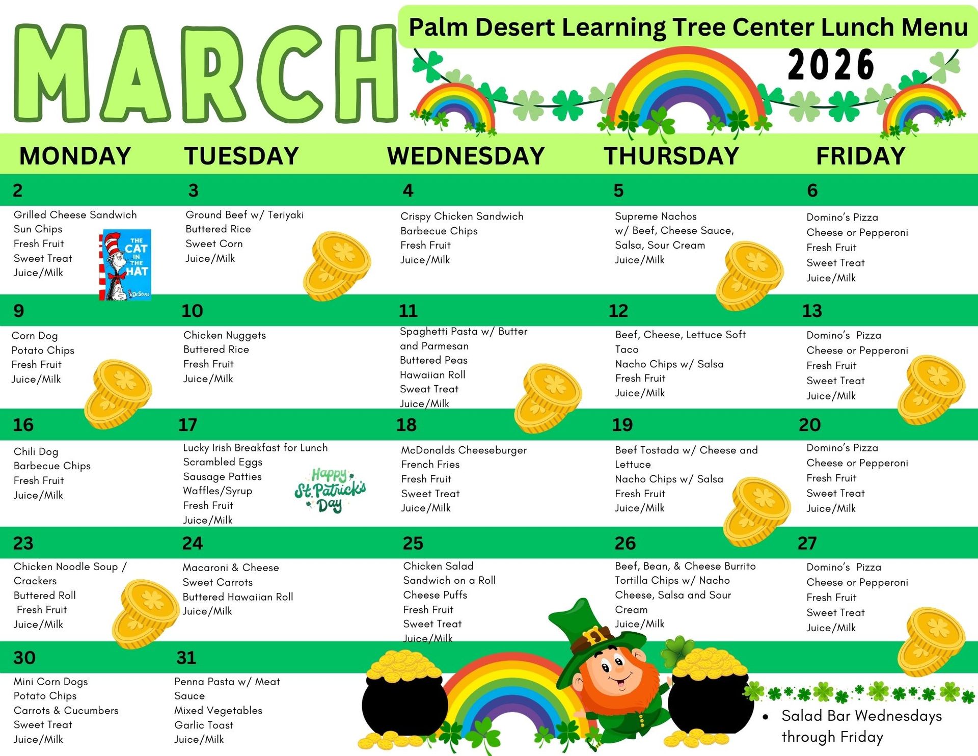 The Palm Desert Learning Tree Center May 2024 Lunch Menu
