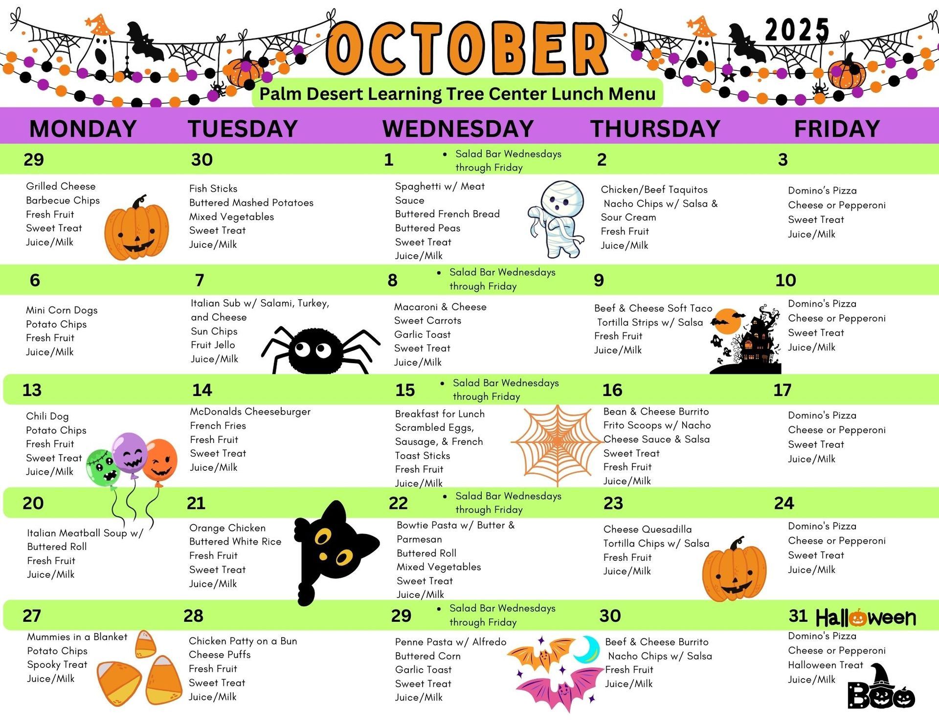 The Palm Desert Learning Tree Center May 2024 Lunch Menu