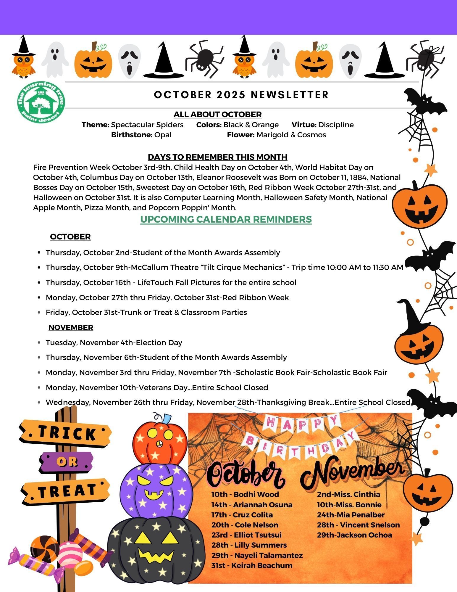 The Palm Desert Learning Tree Center May 2024 Lunch Menu