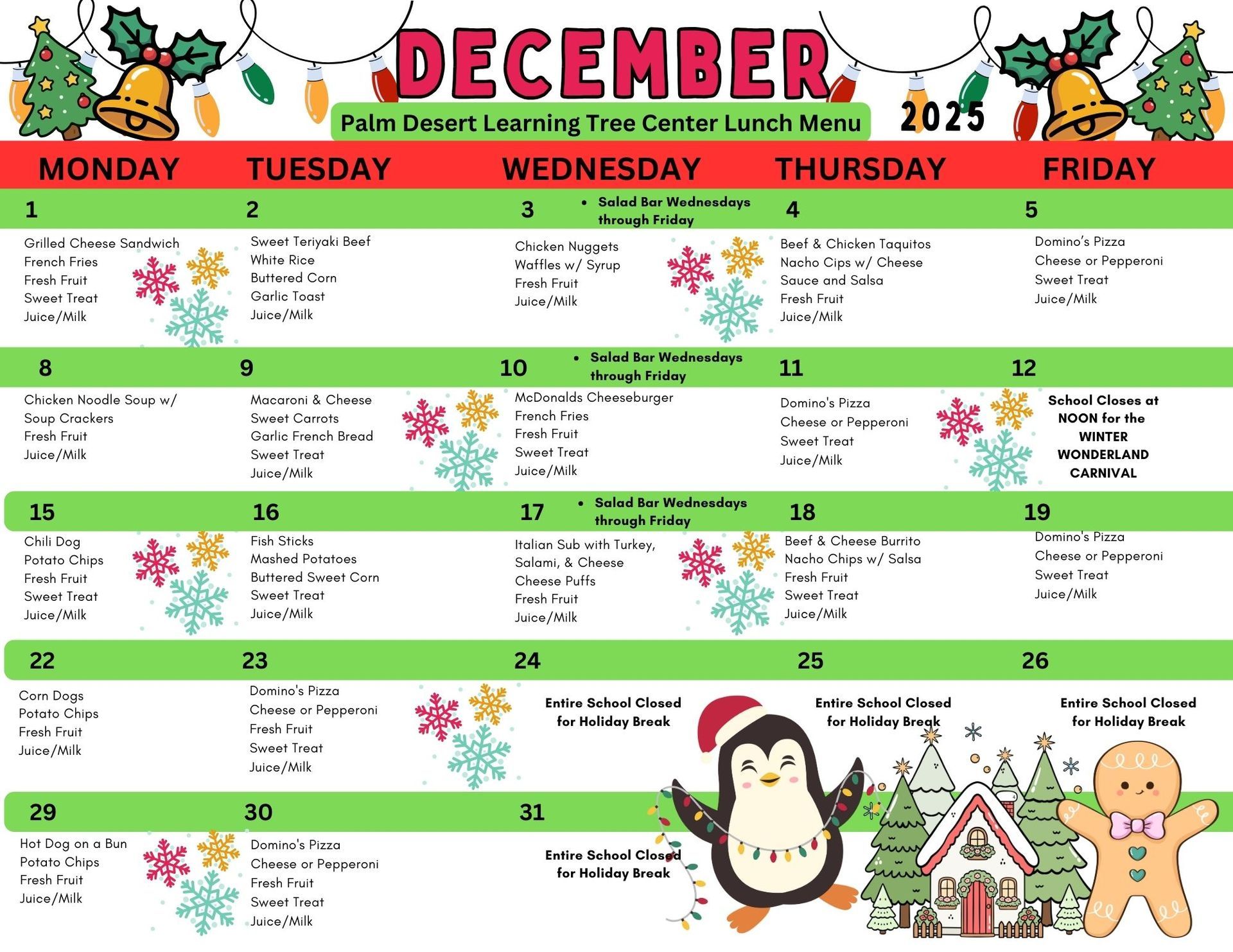 The Palm Desert Learning Tree Center May 2024 Lunch Menu