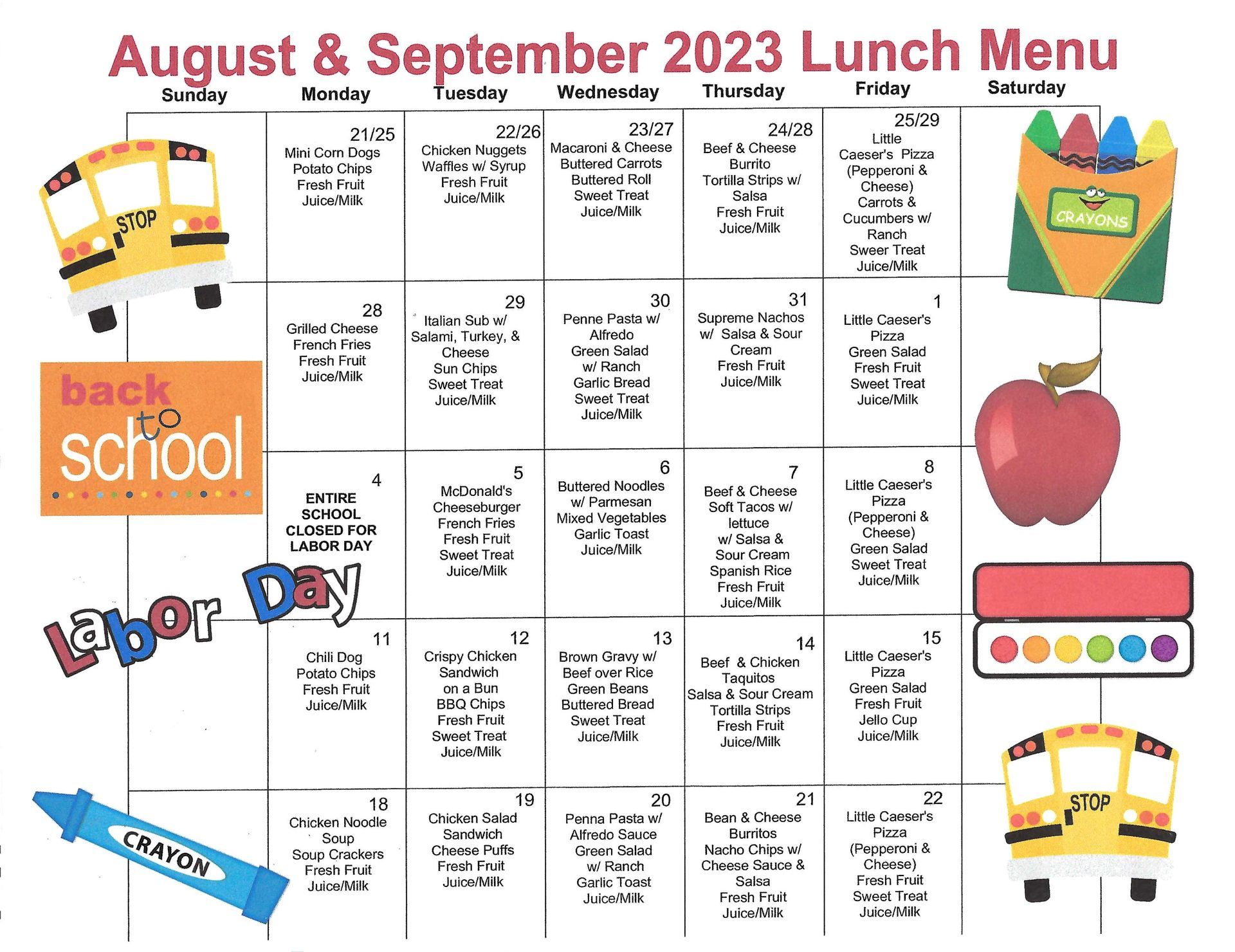 Lunch and Snack Menus | The Palm Desert Learning Tree Center