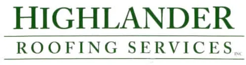 Highlander Roofing Services logo in dark green with a line separating the two lines of text.