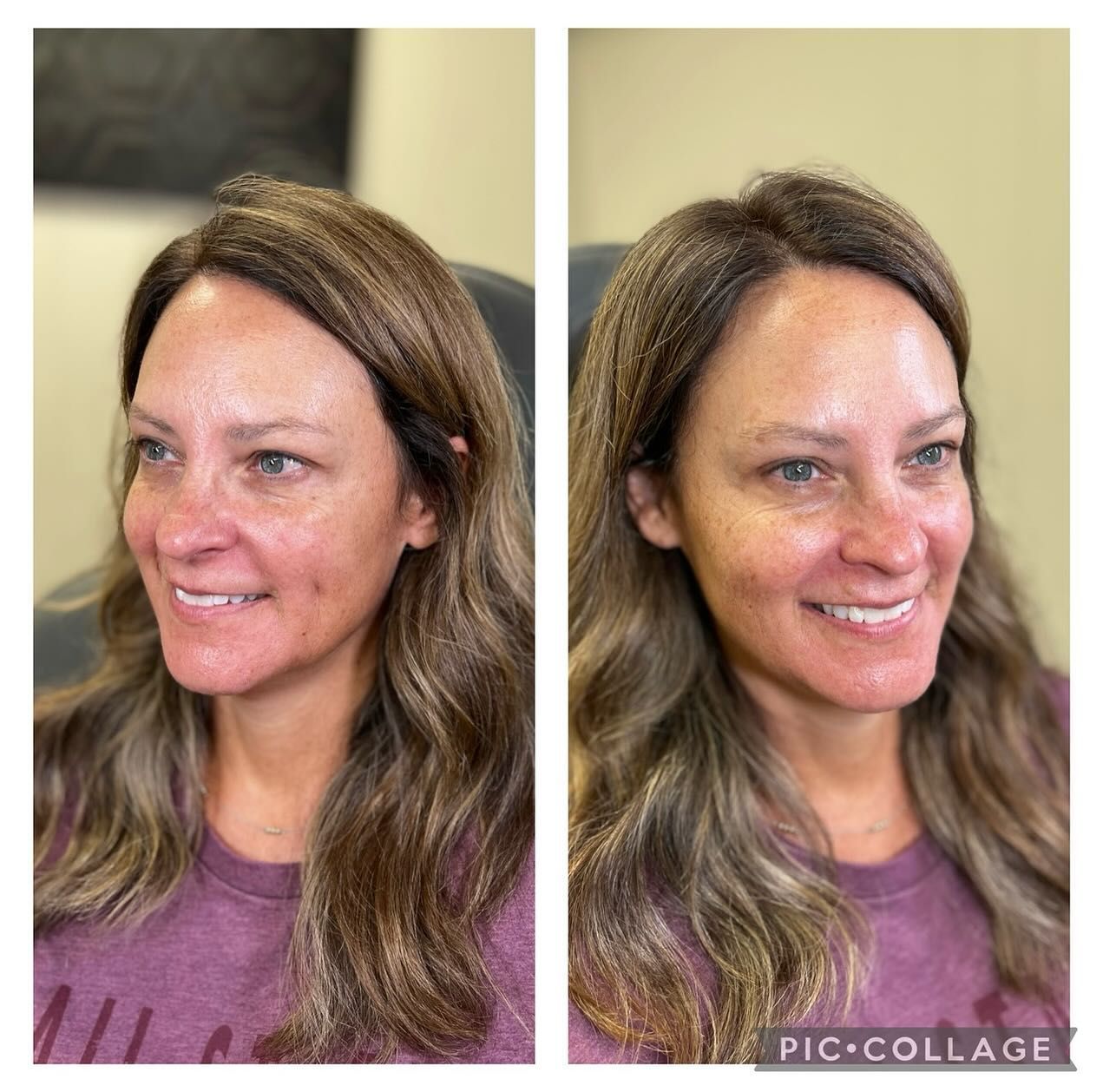A before and after photo of a woman 's hair