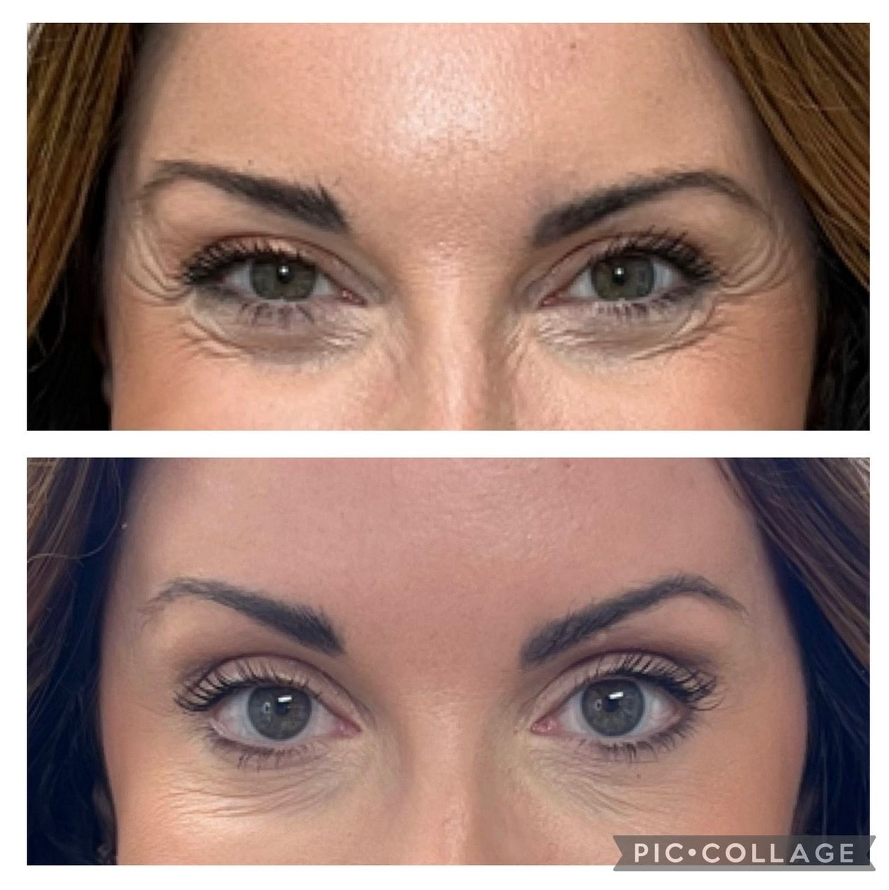 A before and after photo of a woman 's eyebrows
