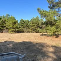 A field with trees in the background and a tractor in the foreground.