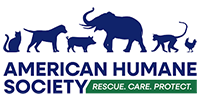 American Humane Society logo with animal silhouettes in blue above text 