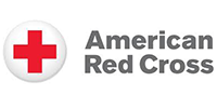 American Red Cross logo with a red cross inside a white circle. Grey text reads