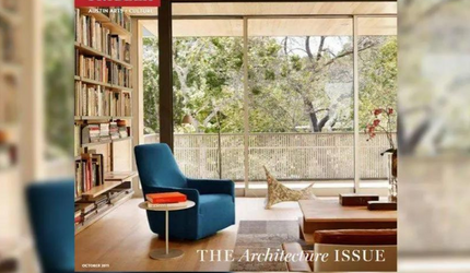 A blue chair is on the cover of the architecture issue
