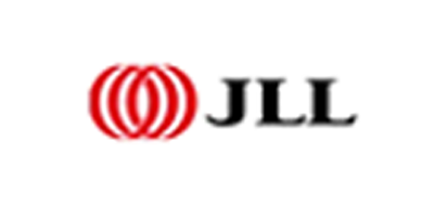 A red and black logo for jll on a white background