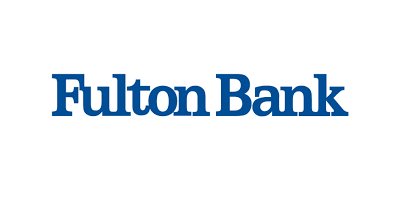 The logo for fulton bank is blue and white on a white background.