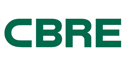 The cbre logo is green and white on a white background.