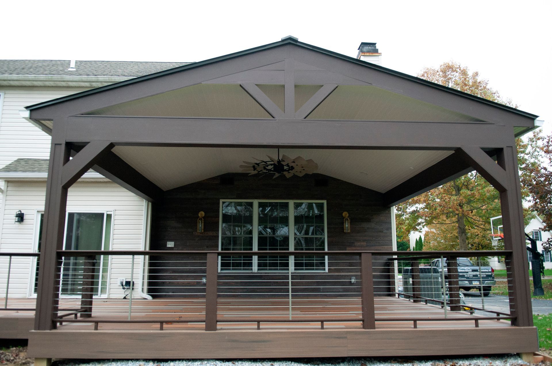 Backyard deck with shade construction