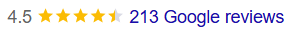 4.5-star rating with 213 Google reviews