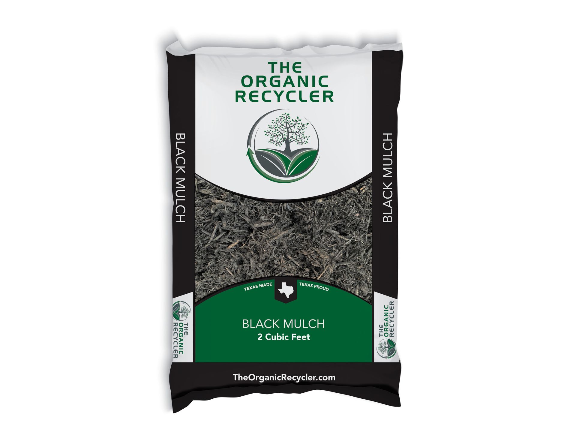 Bag of black dyed mulch, labeled