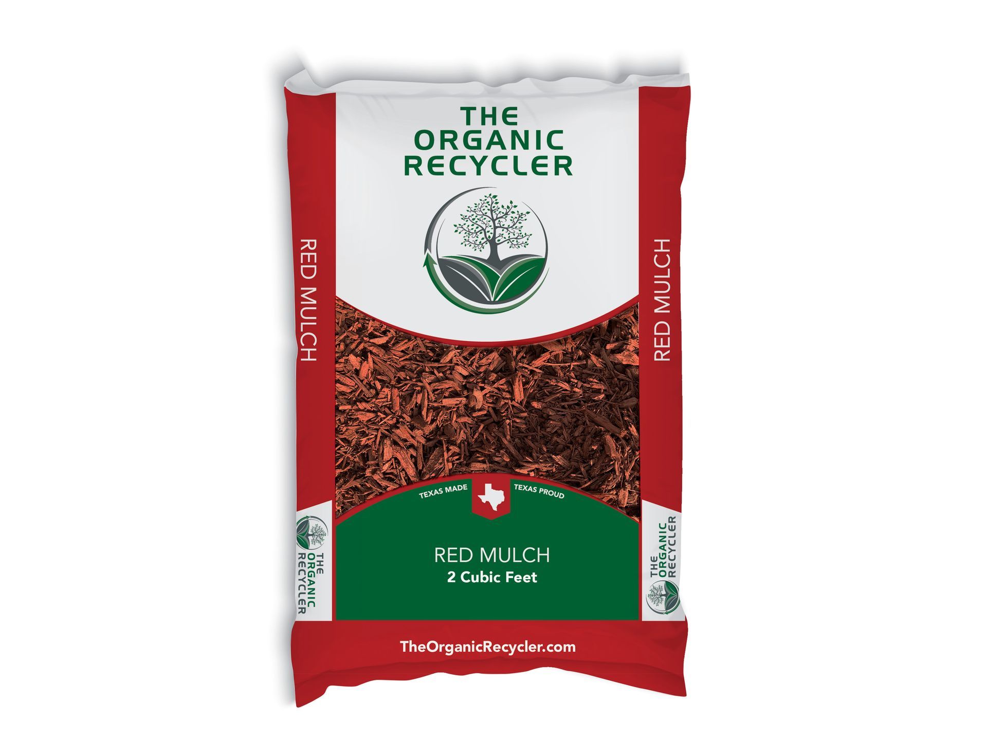 Bag of Whittlesey red dyed mulch with English and Spanish text.