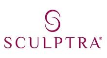Sculptra logo with stylized maroon “S” and brand name on white background