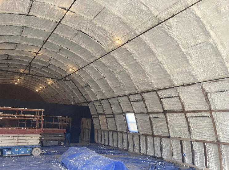 A large building with a lot of foam on the walls and ceiling.