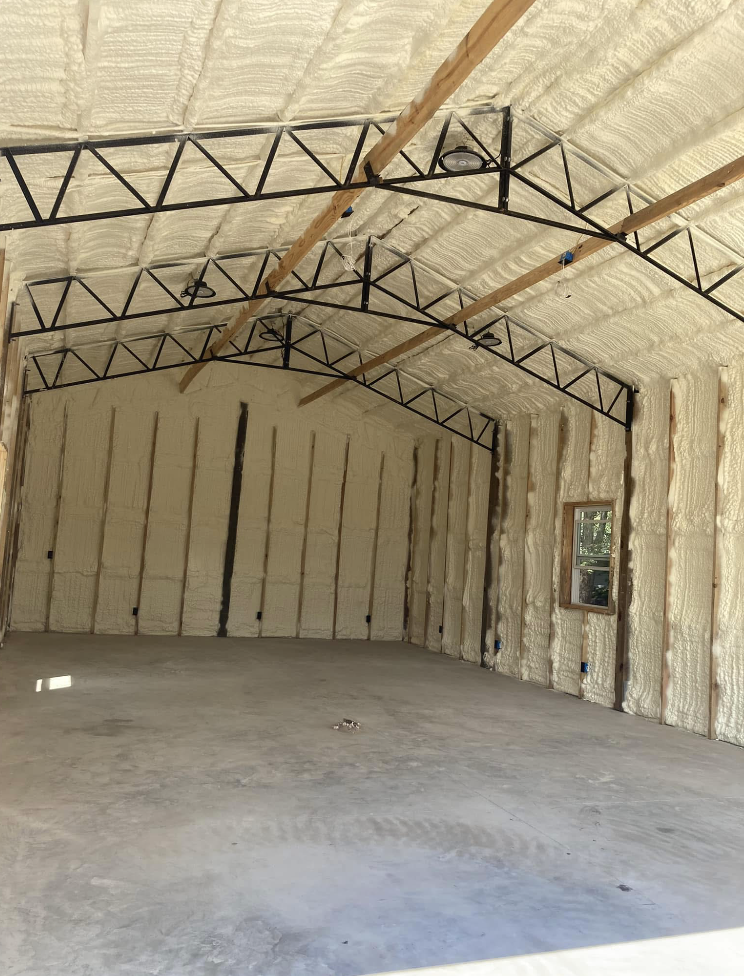 The inside of a building with a lot of foam on the walls and ceiling.
